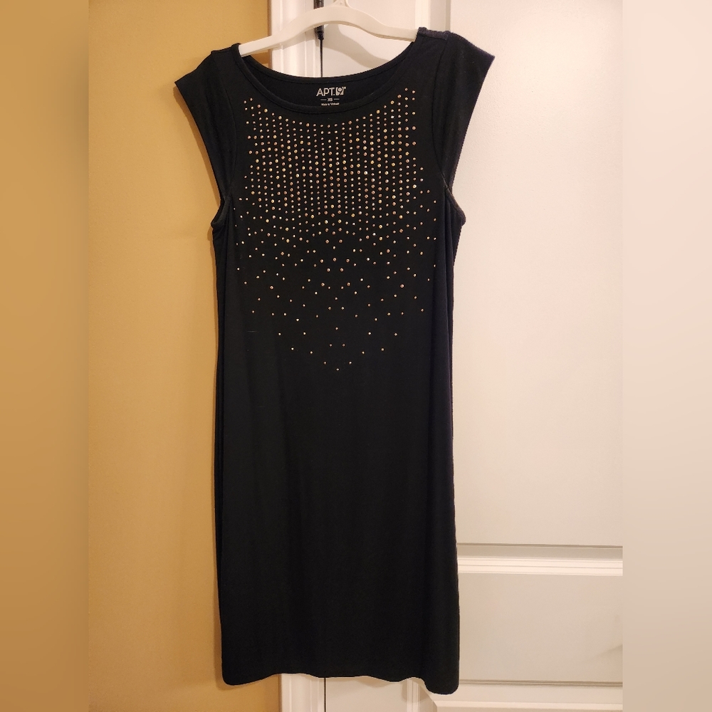 Black Cap sleeve dress with gold accents
